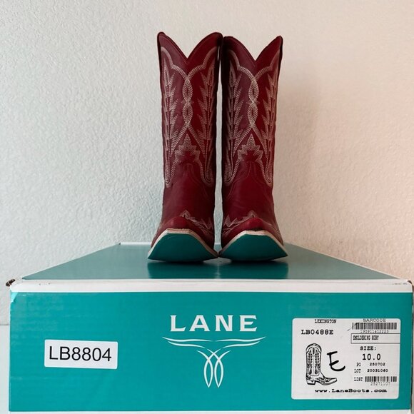 Lane LEXINGTON Womens Cowboy Boots 10 Red Western Cowgirl Mid Calf Pointed Toe - Picture 10 of 11